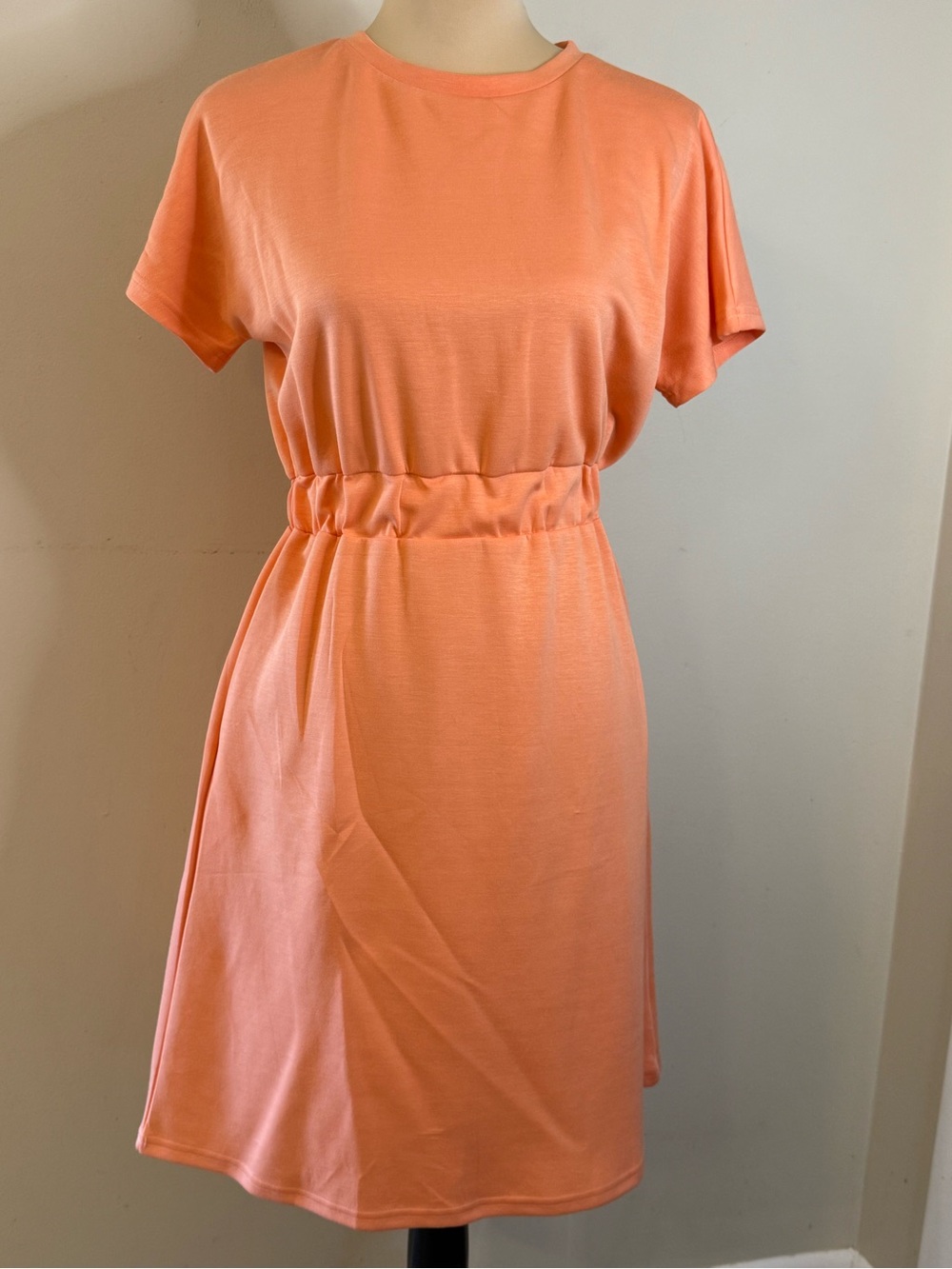 Orange casual midi dress short sleeves elastic waist SZ SM